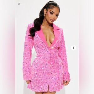 Hit The Jackpot Sequin Blazer Mini Dress - Pink